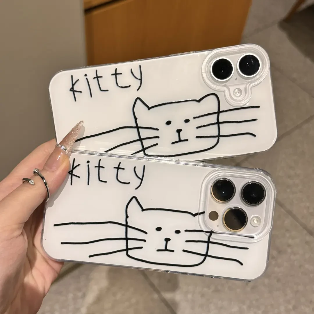 UWCYXOM趣味线条猫咪适用16promax太空手机壳15太空壳