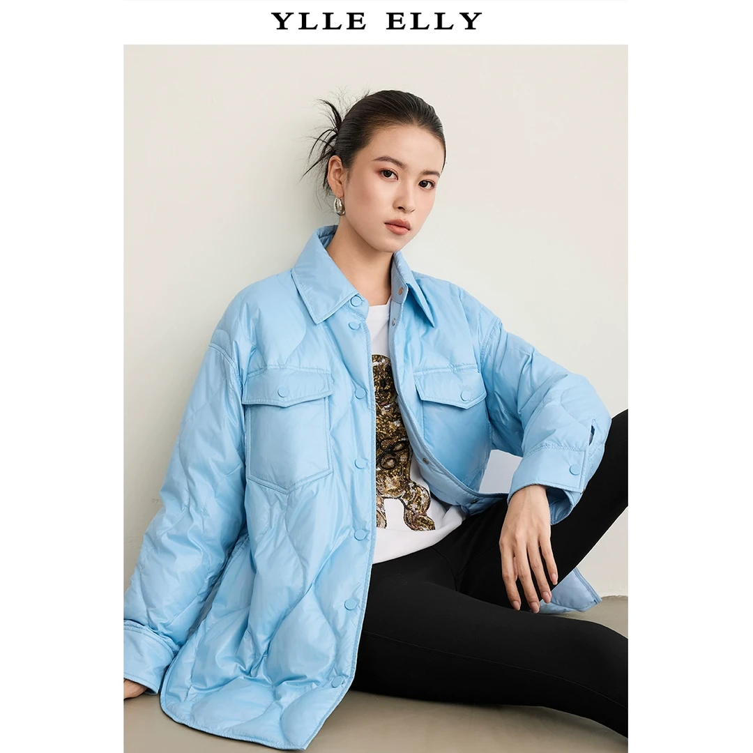 羽绒服女冬新款中长款衬衫领轻薄保暖90白鸭绒外套Y427306915