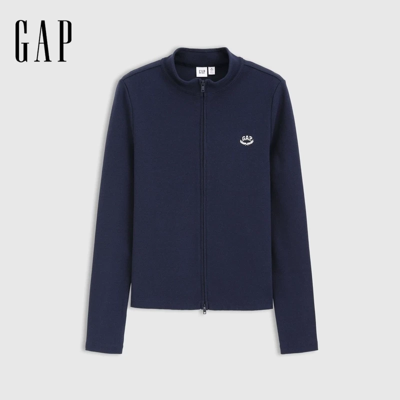 【成毅代言】Gap女装2025刺绣logo双头拉链立领t恤修身开衫729463
