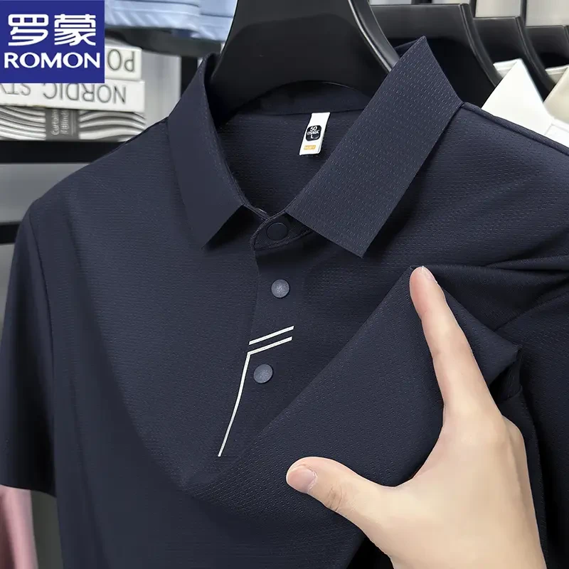 罗蒙父亲节礼物夏季冰丝翻领短袖T恤男商务休闲POLO衫男薄款透气