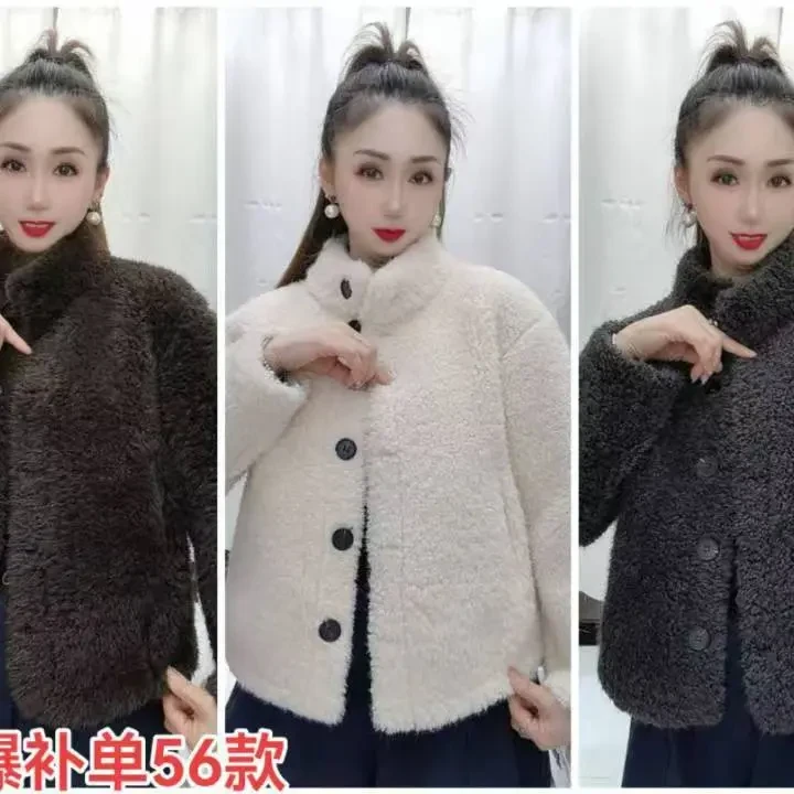 立领短款毛毛休闲女士加厚外套秋冬