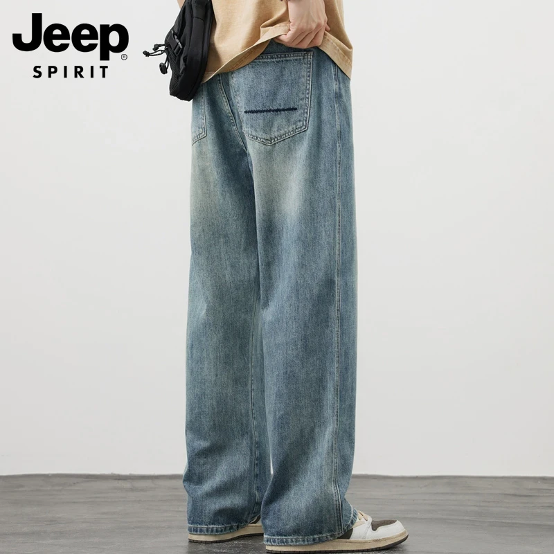 JEEPSPIRIT吉普牛仔裤男款夏季男士阔腿裤子男宽松复古百搭直筒裤