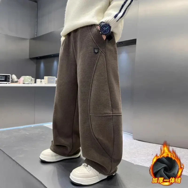 男童加绒裤子2025新款秋冬款大儿童加厚运动男孩一绒冬季卫裤潮