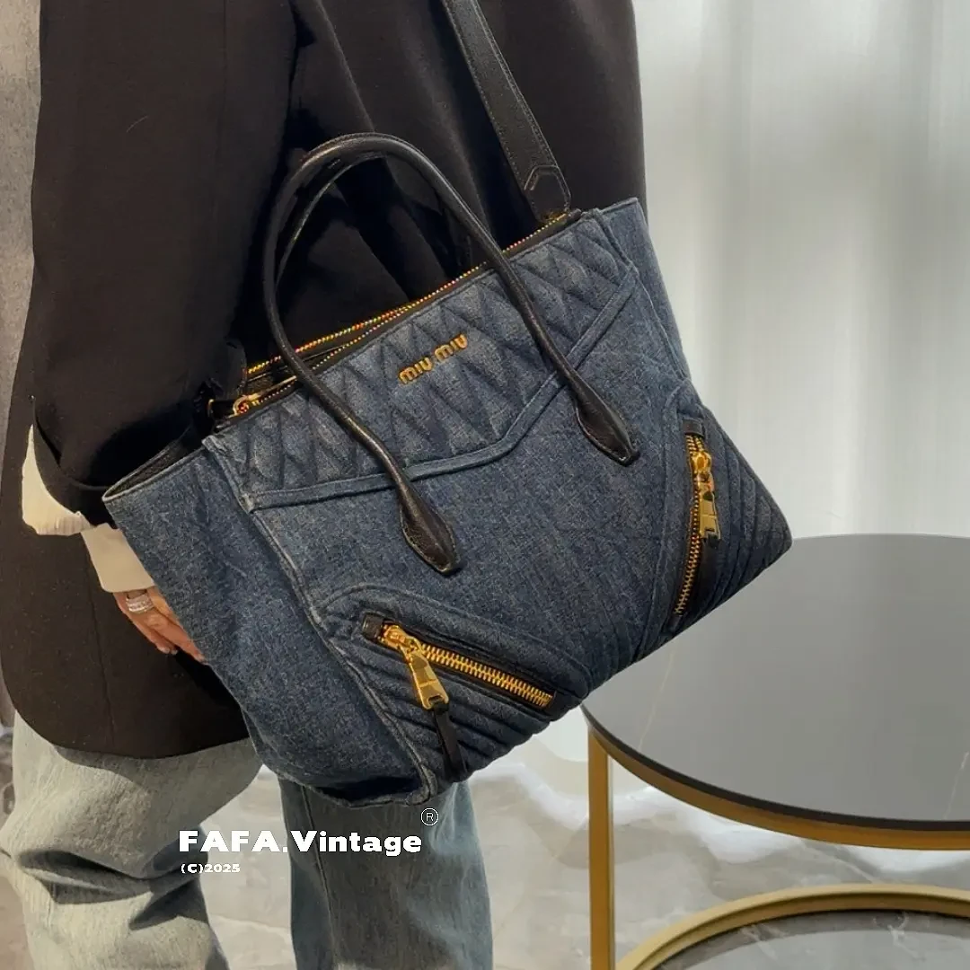 95新 MIU MIU/缪缪 發發中古呀·牛仔单宁托特包手提包斜挎包