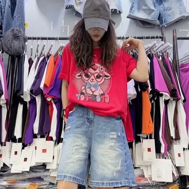 夏季新款时尚百搭宽松减龄米奇印花纯棉正肩短袖T恤女909