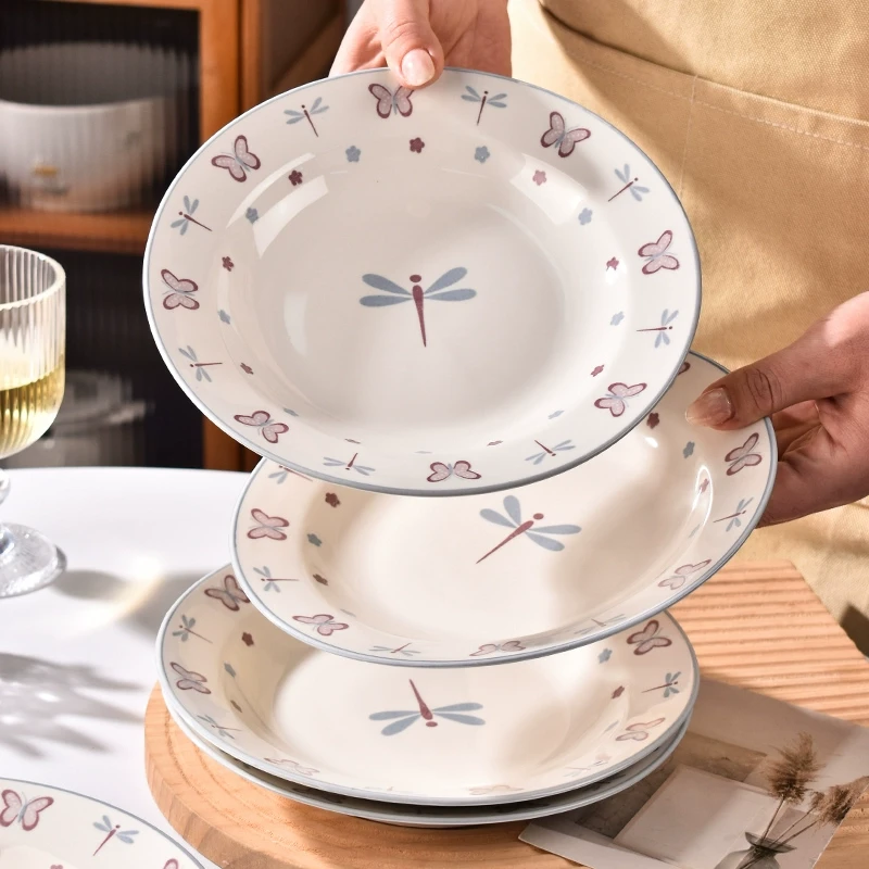 精致釉下彩盘子2025新款高级感家用深盘特别好看的菜盘意面盘碟子