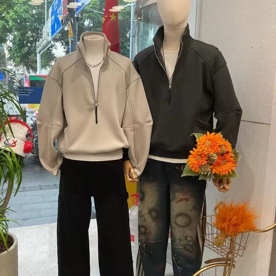 秋冬美式立领加绒加厚半拉链男士休闲百搭卫衣