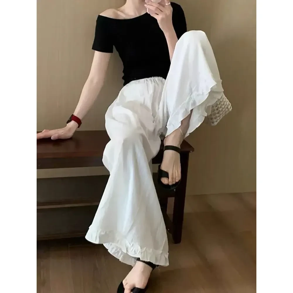 【运费险】少女感十足！韩系新款木耳花边麻料慵懒九分阔腿裤