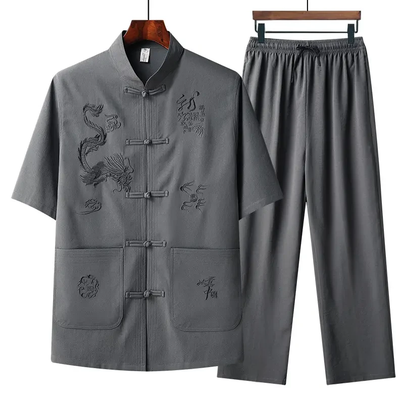 TAFUSEN【父亲节】唐装夏季中老年爸爸夏装男士中国风爷爷短袖套装