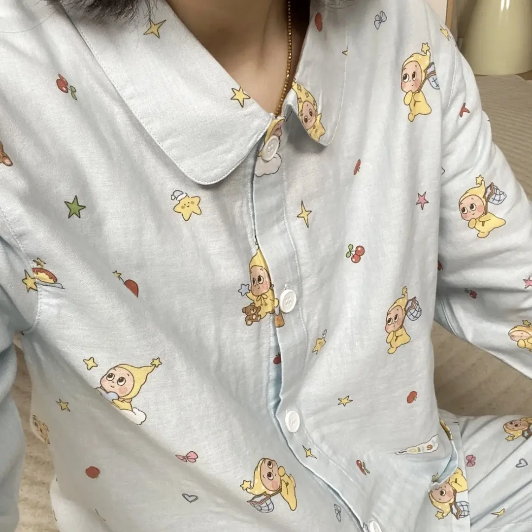 满满合集·全棉印花双层纱睡衣女娃娃领长袖长裤纯棉春秋家居服