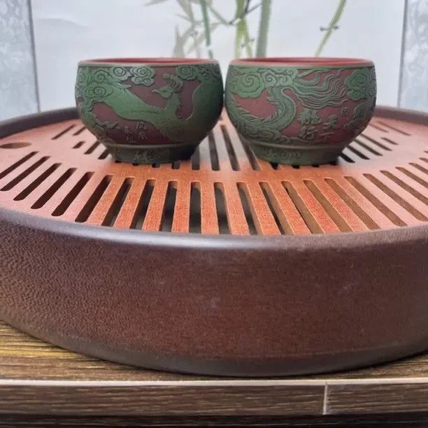 新华日报优选宜兴原矿手工杯【龙凤对杯】