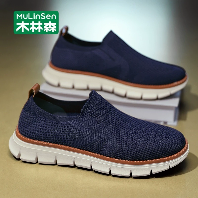 木林森大码男鞋秋季透气薄款网面健步运动鞋一脚蹬老北京网布鞋男