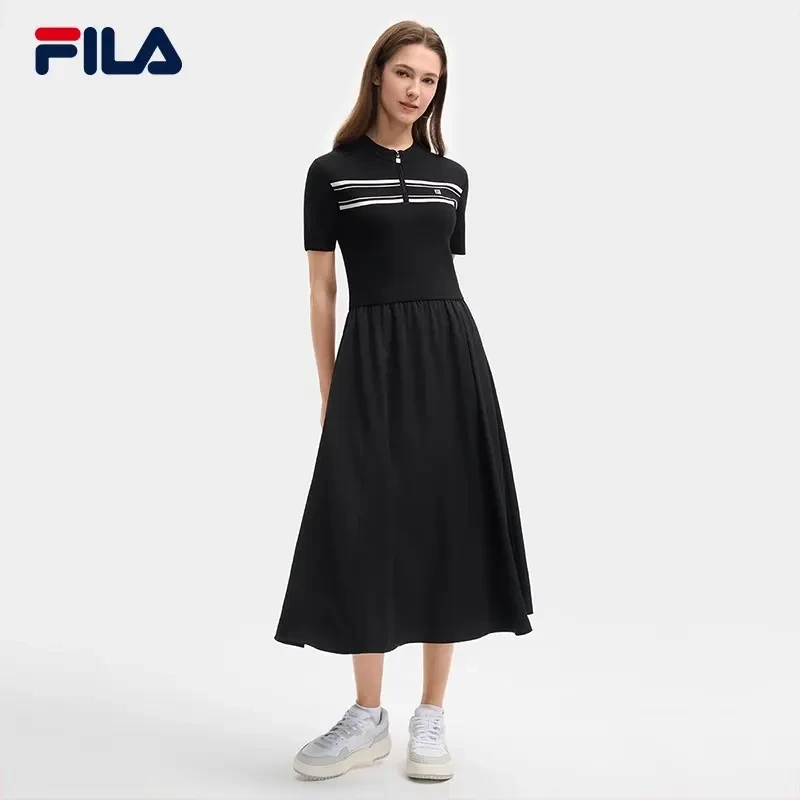 FILA斐乐女装2025夏季新款时尚休闲连衣裙短袖连身裙F11W528307