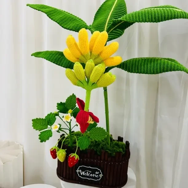 手工毛线钩织大支香蕉花束独具特色五片叶子大香蕉高端大气