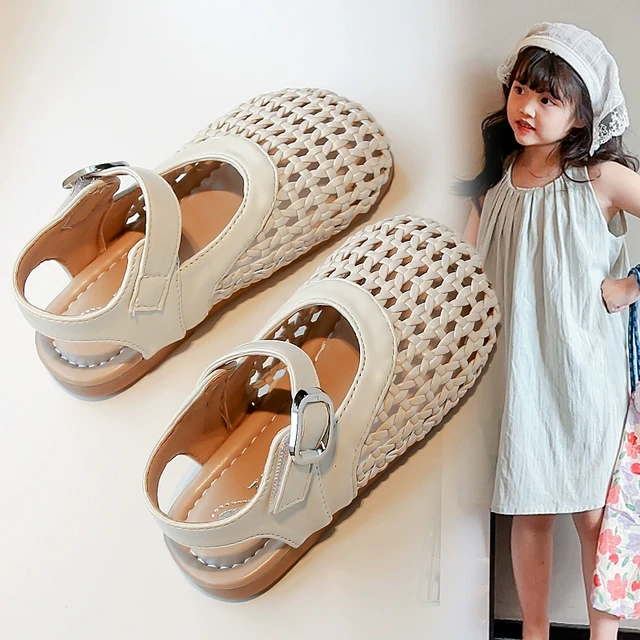 女童凉鞋2025夏季新款儿童公主鞋软底软面时尚透气镂空编织凉鞋潮