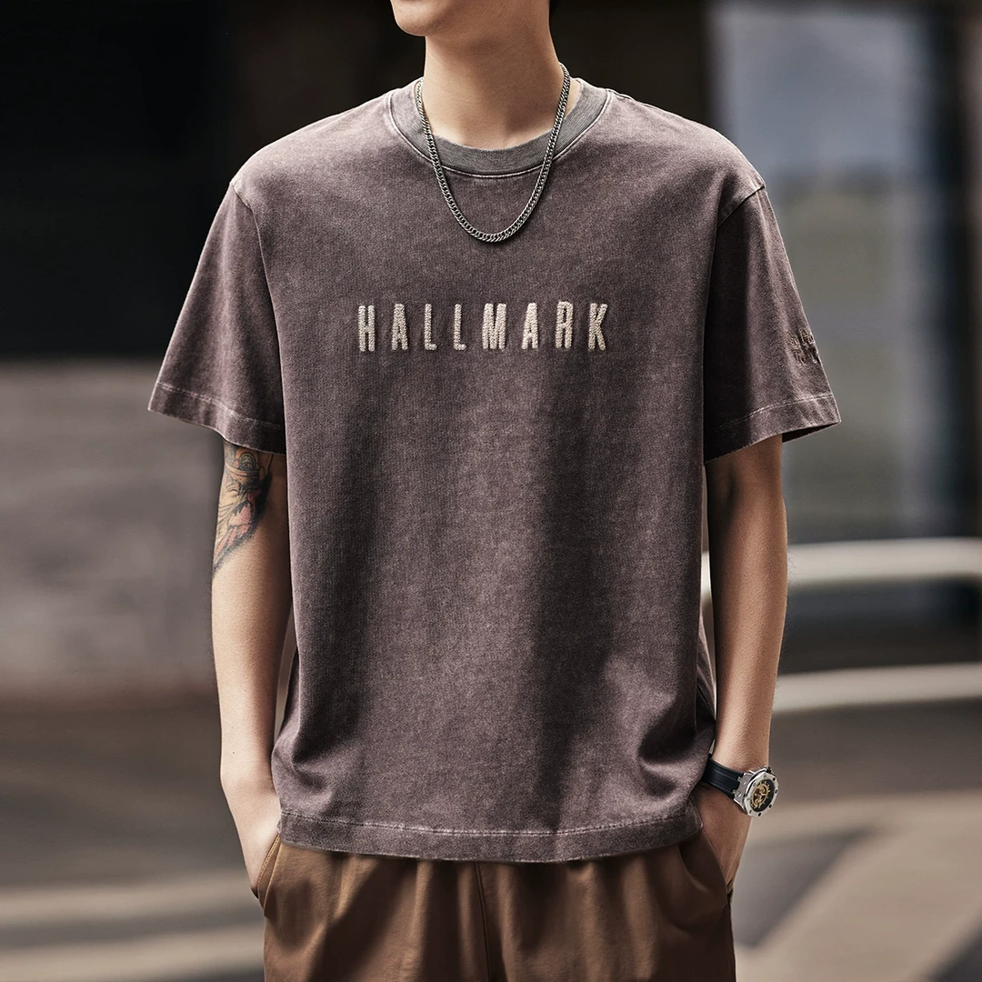 格蓝鹿高端复古短袖t恤男2025夏季新款潮牌宽松精梳棉休闲上衣男