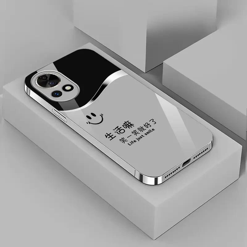 适用华为nova13高档手机壳简约金漆玻璃裸机手感励志保护套男女