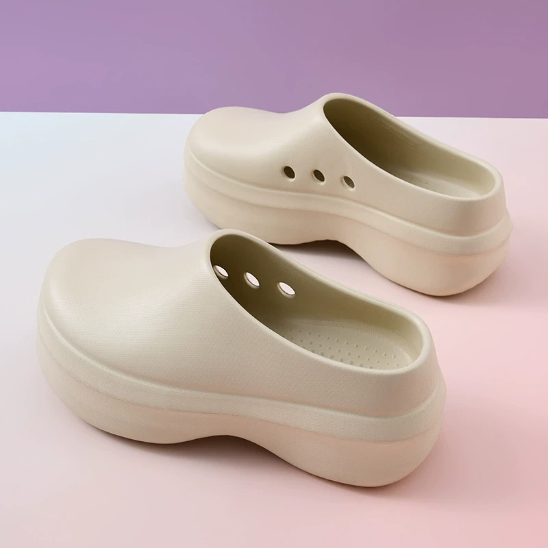 厚底防水防滑厨师鞋女款2025夏季新款时尚外穿一脚蹬懒人包头凉拖