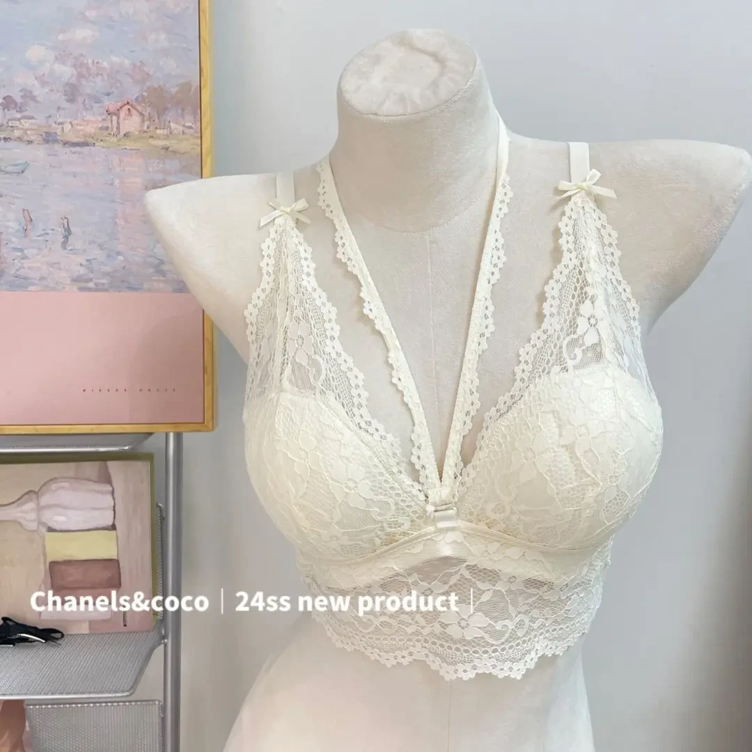 龙心2.0升级厚款法式纯欲挂脖蕾丝内搭内衣女小胸聚拢无钢圈背心