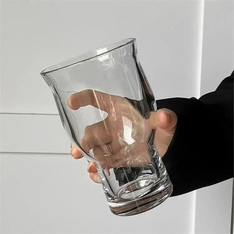 ins风网红宽口玻璃杯果汁杯冰美式咖啡杯酒杯啤酒杯饮品饮料杯yj