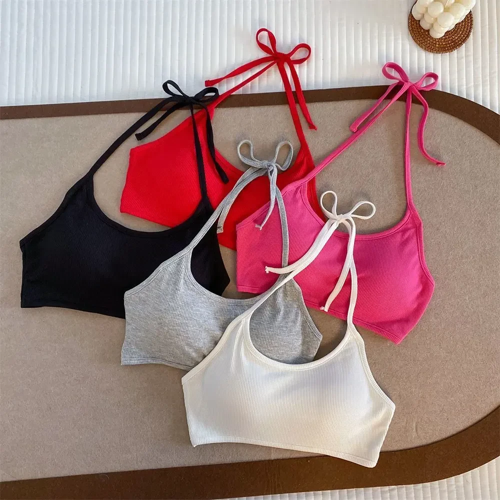 性感辣妹挂脖吊带小背心少女内搭带胸垫打底美背内衣外穿裹胸女J