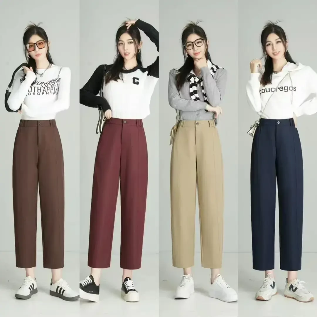 Y8629九分裤垂感裤子女新款高端镰刀裤罗卜哈伦裤女宽松休闲裤