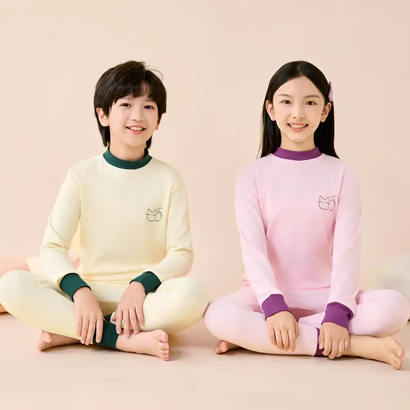 青少年纯棉秋衣秋裤套装男童女童中大童秋冬亲肤透气打底保暖睡衣