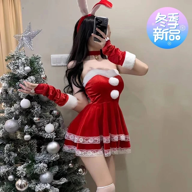 圣诞蕾丝战袍性感辣妹网红圣诞兔子装cos兔女郎纯欲连体