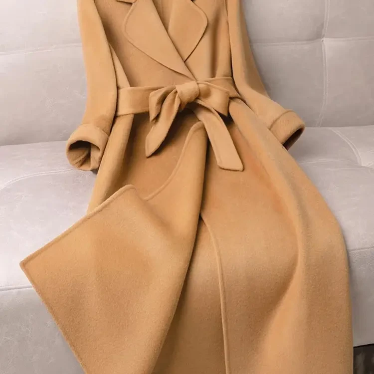 秋冬新款女中长款修身双面羊绒呢赫本风大衣毛呢