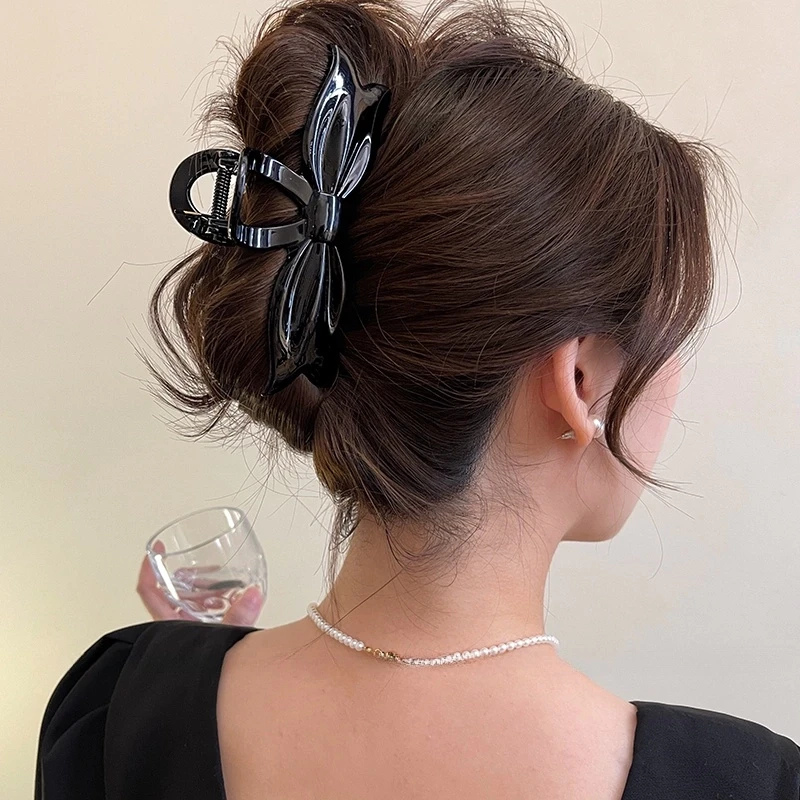 新款气质亚克力发夹日韩风大号蝴蝶结女非金属多头发夹