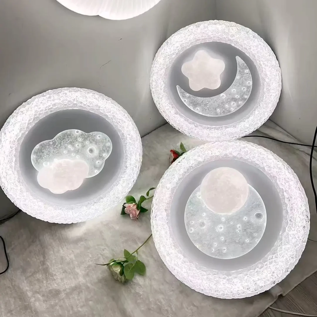 新款网红三色圆形星月云朵月球星空亚克力房间卧室整体吸顶全封闭