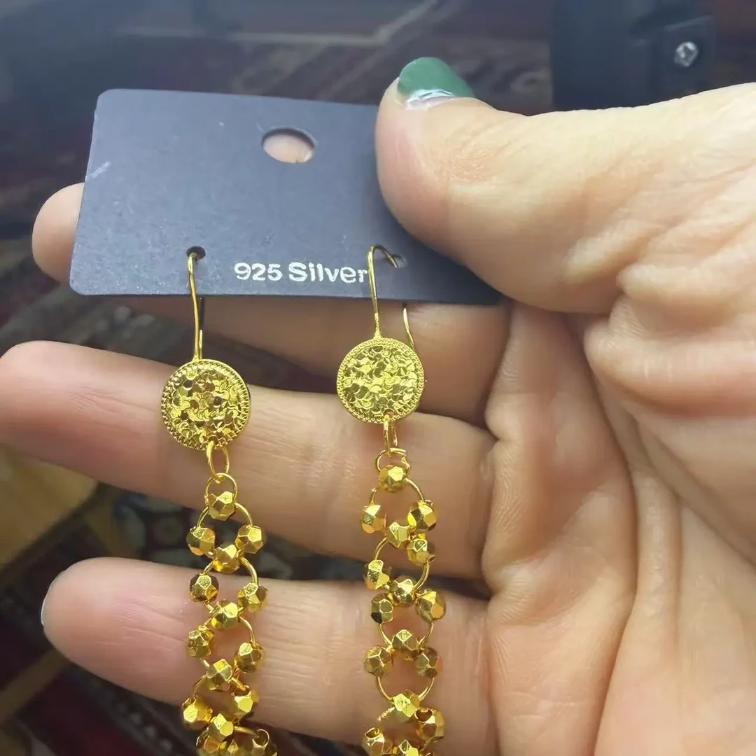 钛钢耳饰 铜合金新款时尚轻奢葫芦形古法闪耳坠百搭耳饰