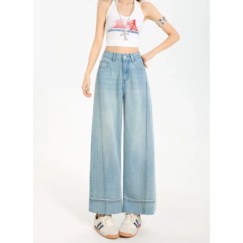 大码2025夏季莱赛尔阔腿显瘦高腰刺绣百搭九分天丝牛仔裤