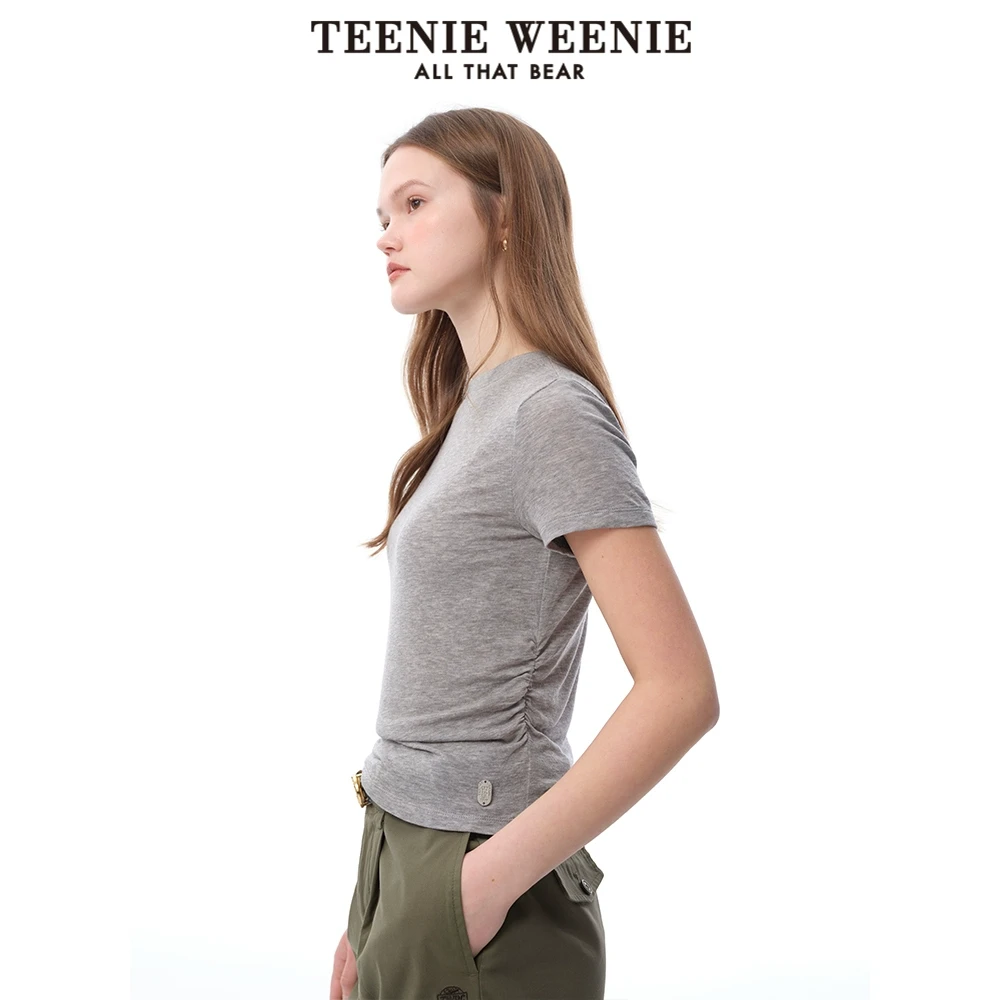 Teenie Weenie小熊T恤25甜酷潮流活力捏褶圆领短袖女TTRA256313H