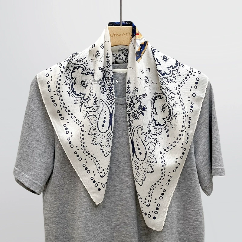 After 螺纹绉！【绅士小熊 · 中方巾】黑白腰果花桑蚕丝围巾丝巾