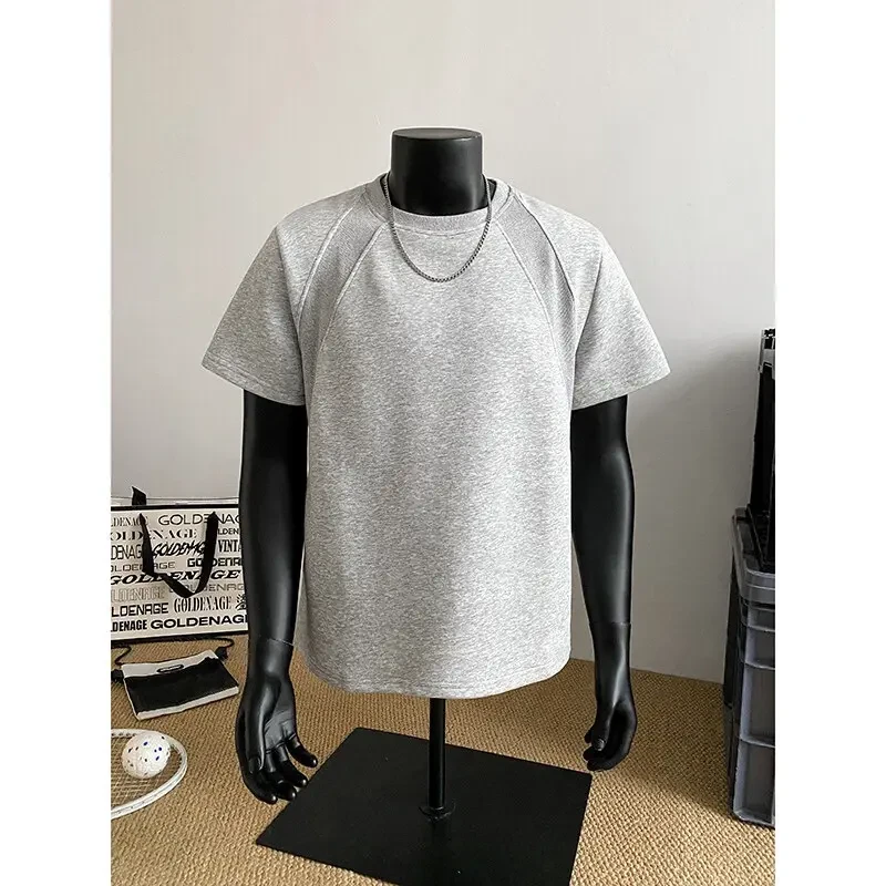 太空棉短袖T恤男士夏季2025新款透气设计感圆领半袖男款正肩体恤