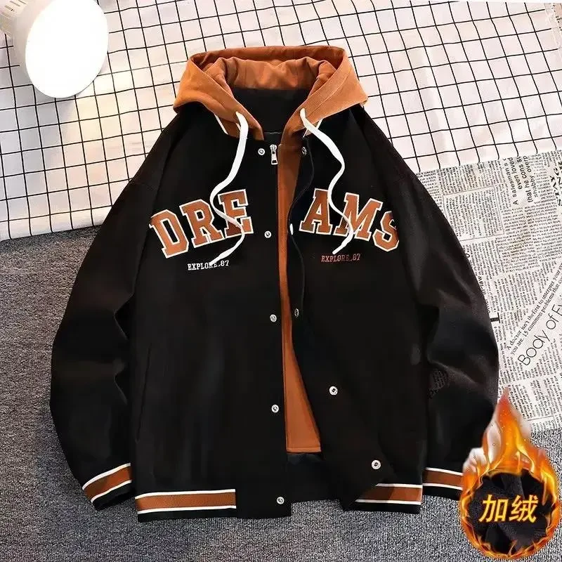 2023日系外套男士秋春季棒球服连帽男装春季加厚宽松假两件夹2025