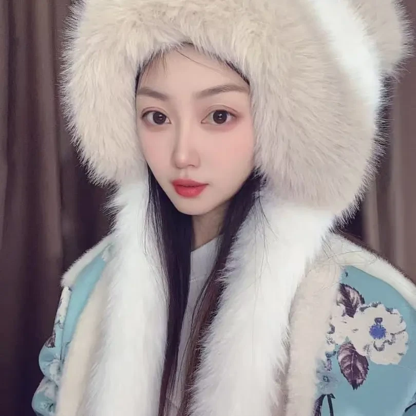 秋冬新款毛绒熊耳帽防寒护耳时尚百搭网红仿毛