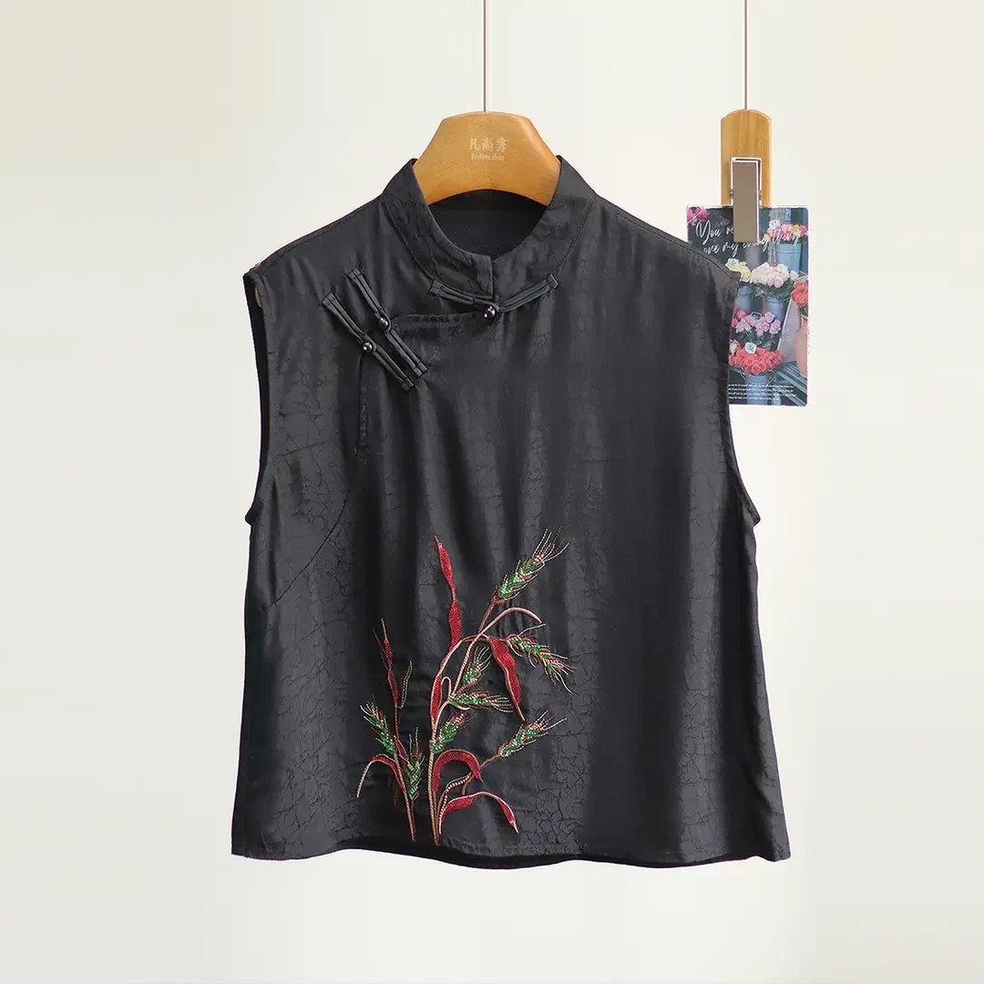 2025夏季高端轻奢新中式国风马甲女夏复古立领盘扣显瘦气质上衣