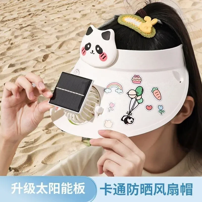 新款帽子太阳能充电两用风扇卡通户外夏季出游懒人出门防晒遮阳xx