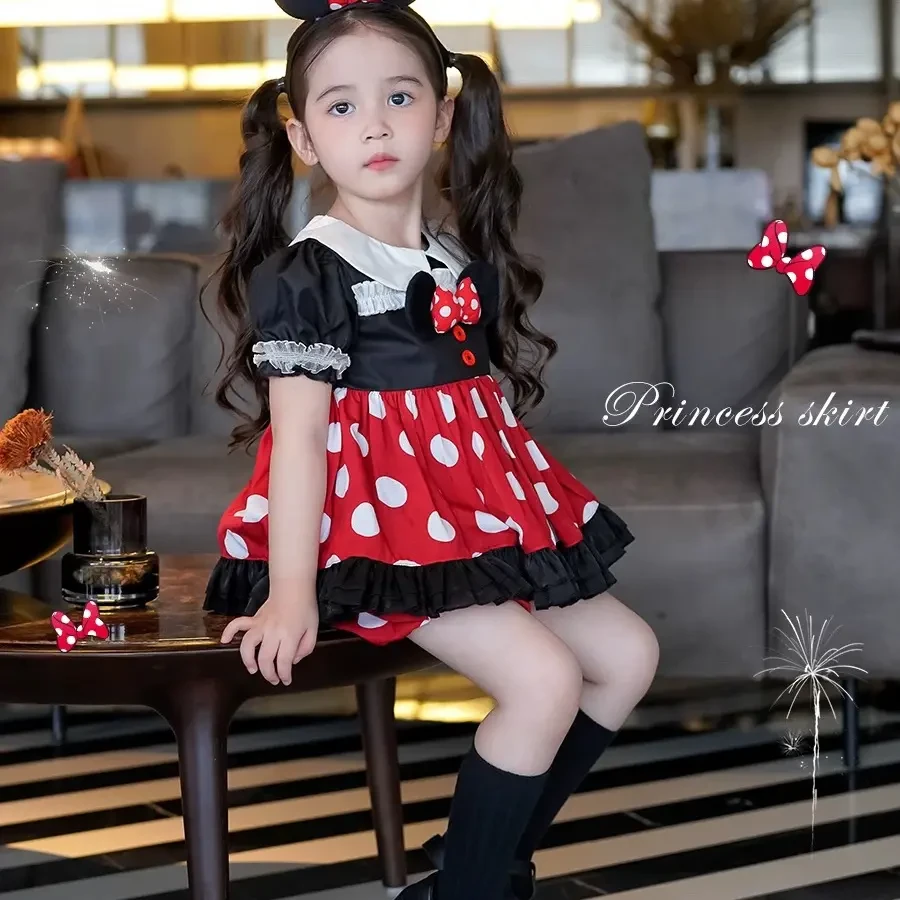 AnnieGirl夏季新款敲可爱红色波点上衣短裤套装女童出游甜美夏装