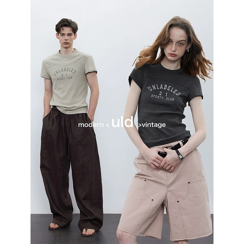 【ULD】/黑标灵地思ji细夏季专属羊毛真丝棉做旧复古印花小飞袖T恤