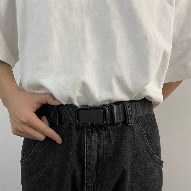 全新自动扣尼龙帆布腰带男士户外软面耐磨军训多功能简约皮带岑熠
