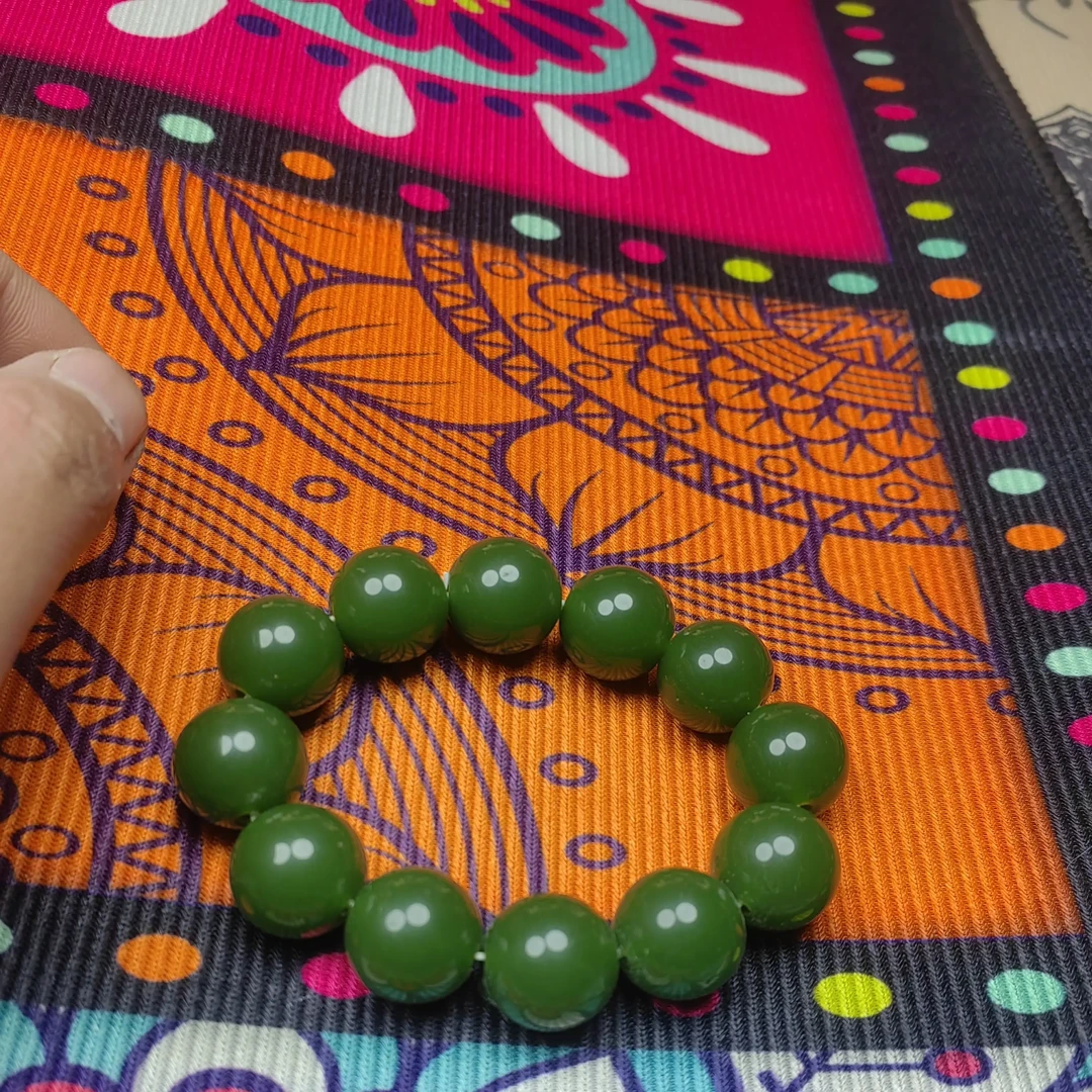 珐琅手链 菠菜绿18mm圆珠男士霸气单圈手串弹力