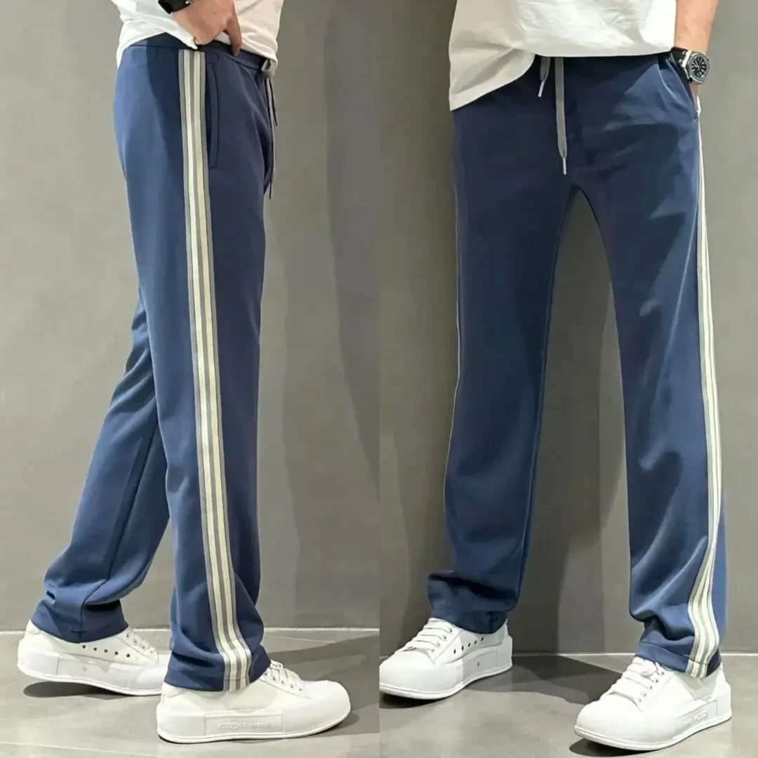 【轻奢男装】秋季男士休闲裤侧条纹直筒休闲裤百搭面膜裤阔腿运动裤