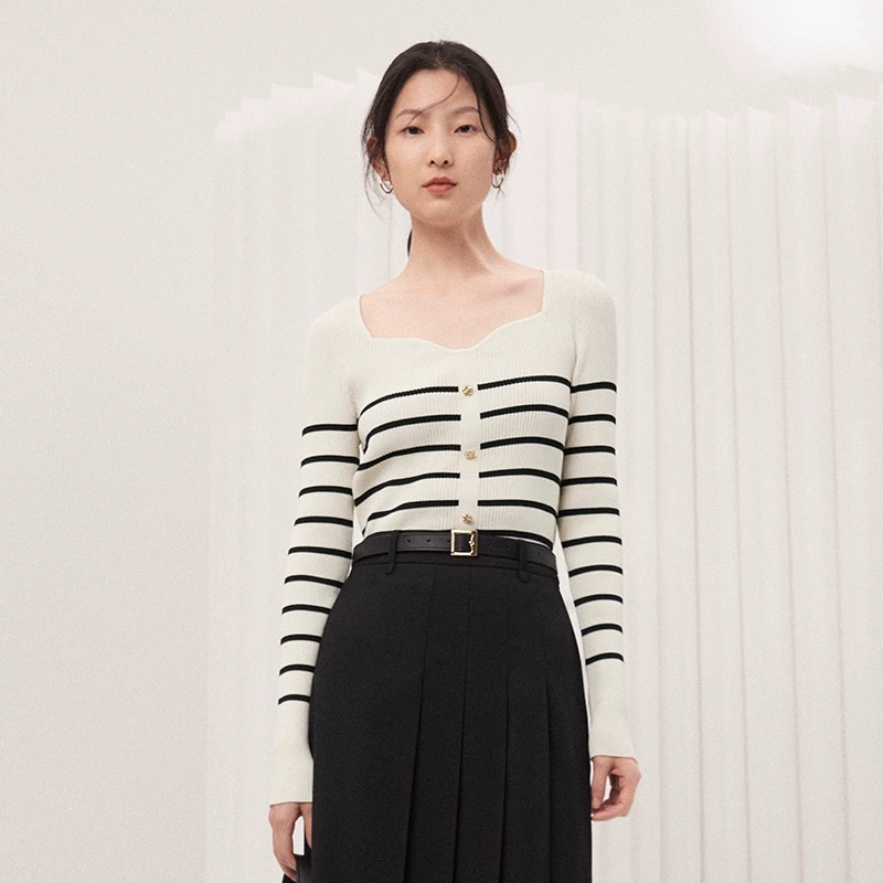 orange desire海鸥领条纹针织衫女条纹上衣小个子OD23SZ9010