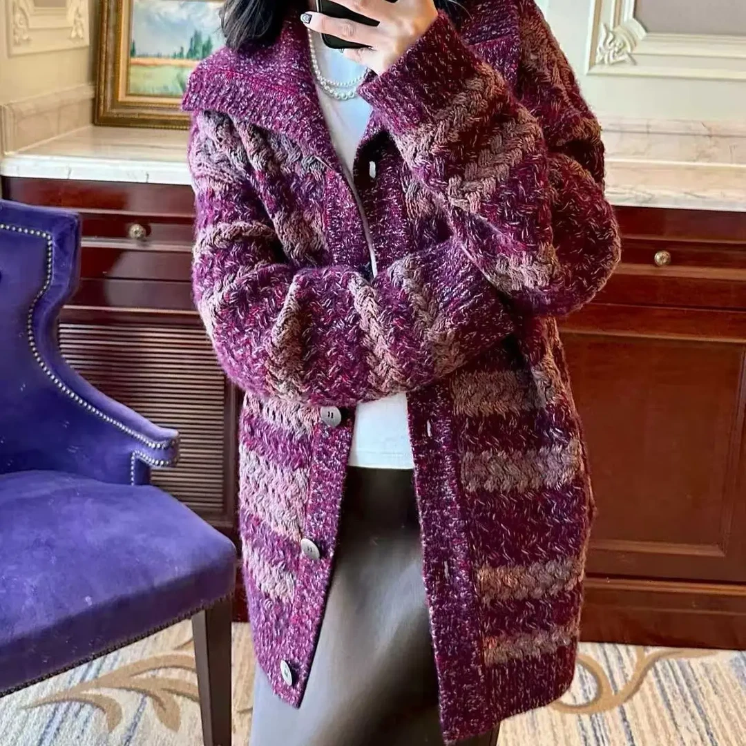 25秋冬新款时尚气质百搭翻领羊绒开衫