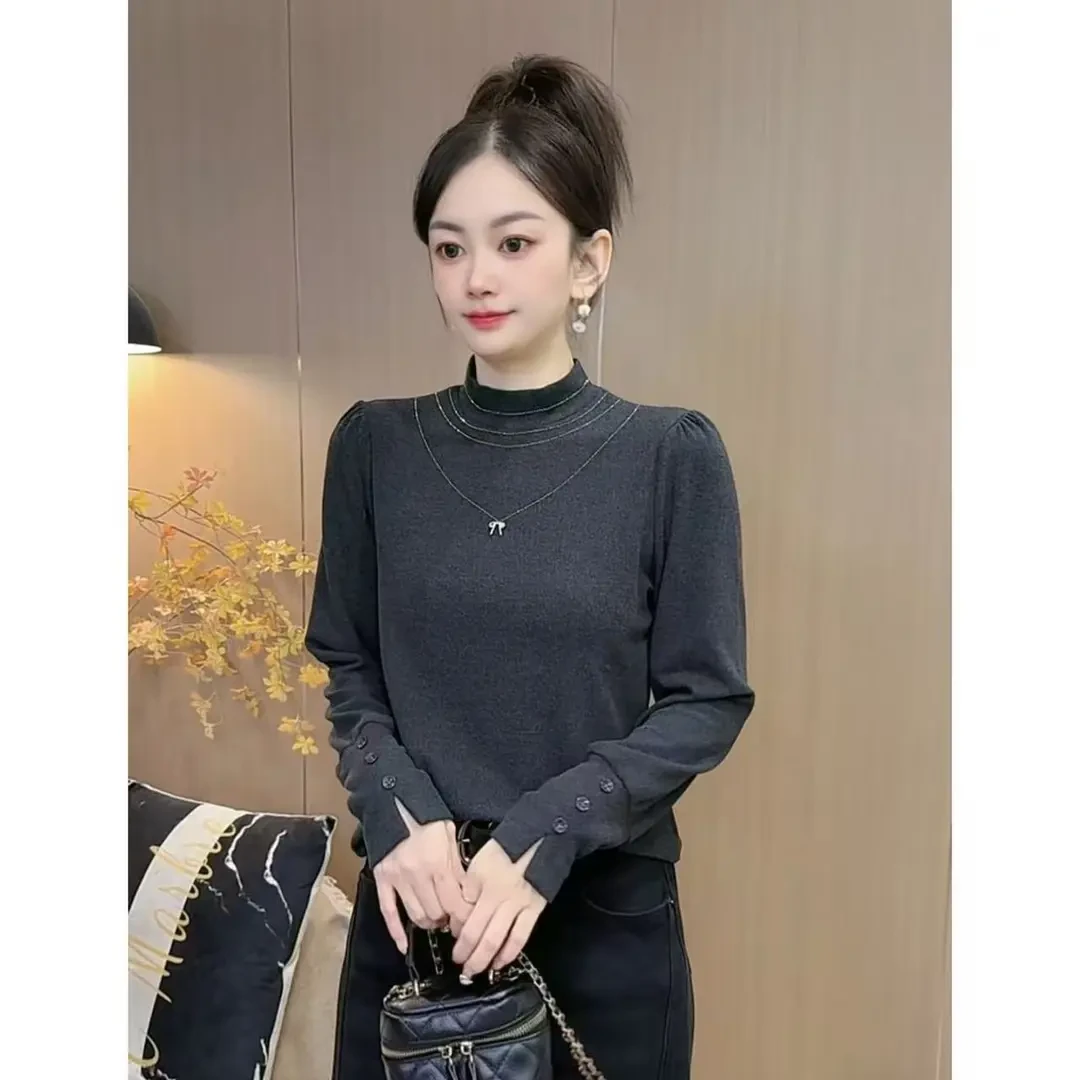 【8830】新品慕斯双面绒烫钻保暖上衣T恤