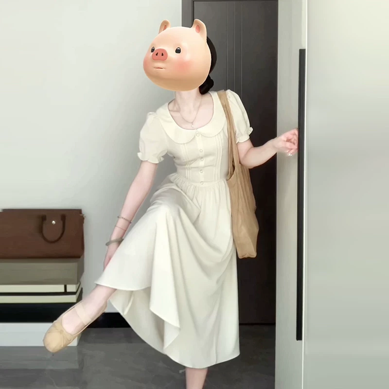 娃娃领高级感白色连衣裙子女夏季2025新款小个子法式气质收腰长裙