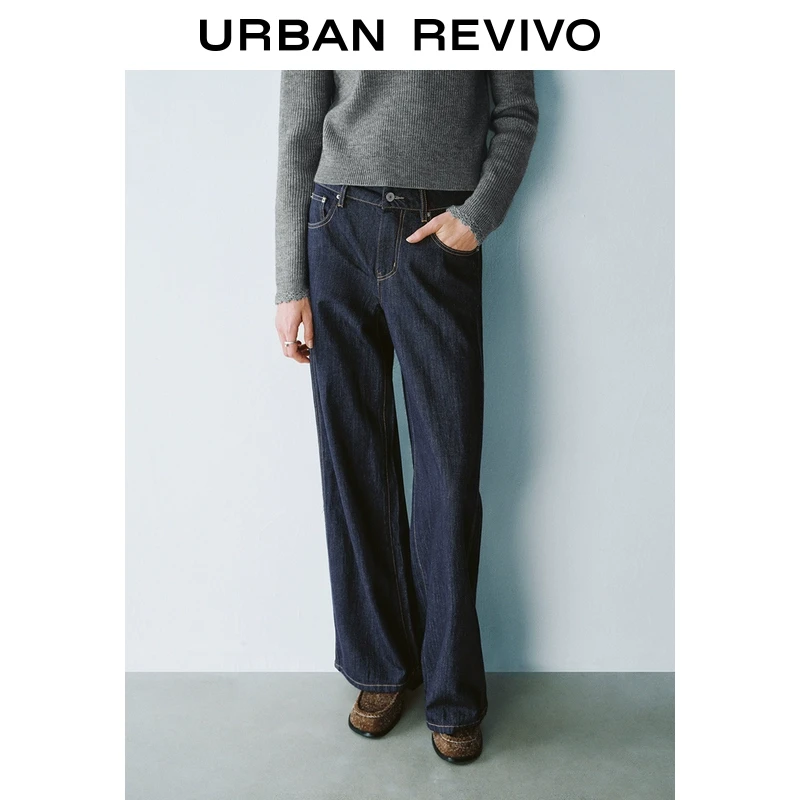 UR2025秋季新款女装复古撞色明线设计感牛仔长裤UYY850025